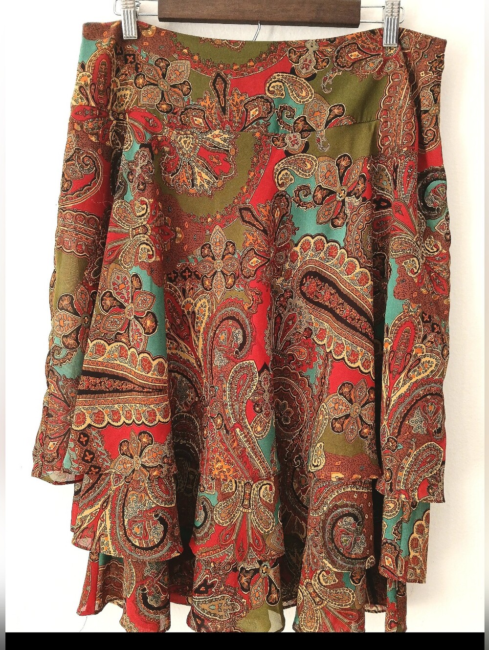 Lauren Ralph Lauren PAISLEY Boho SKIRT Southwestern Midi TIERED Women's Size 12